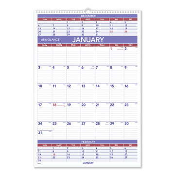 AT-A-GLANCE® Three-month Wall Calendar, 15.5 X 22.75, White Sheets, 12-month (jan To Dec): 2022 freeshipping - TVN Wholesale